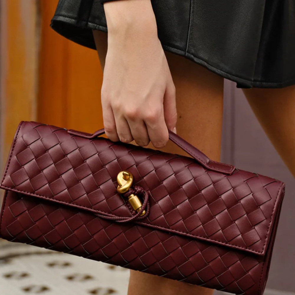 Two Way Woven Flap Clutch Shoulder Bag